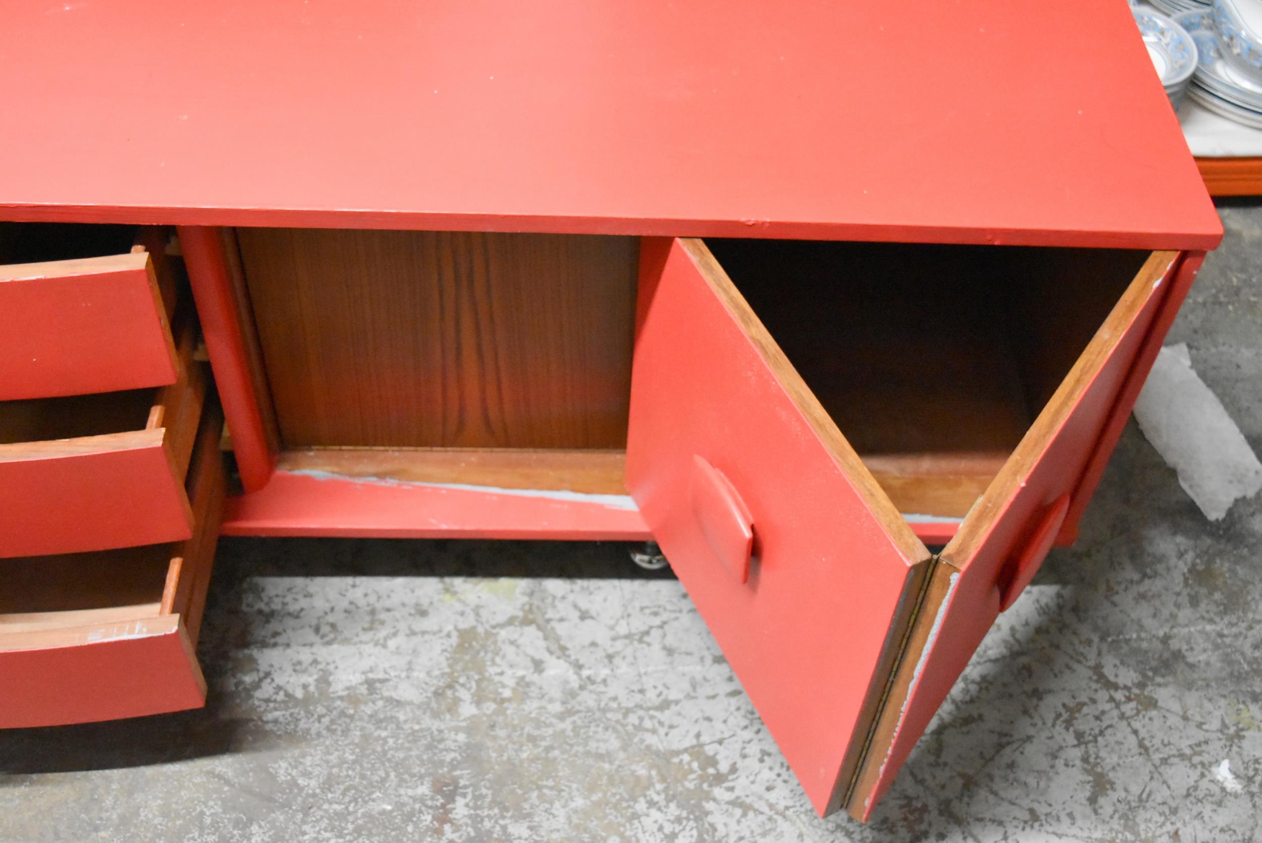 A mid century teak sideboard, later painted. L.212 x D.43 H.53cm - Image 6 of 10