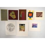 A collection of eight cards addressed to Trevor and Dorothy Frankland. A mix of etching, lithograph,