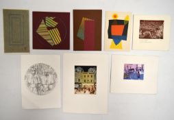 A collection of eight cards addressed to Trevor and Dorothy Frankland. A mix of etching, lithograph,