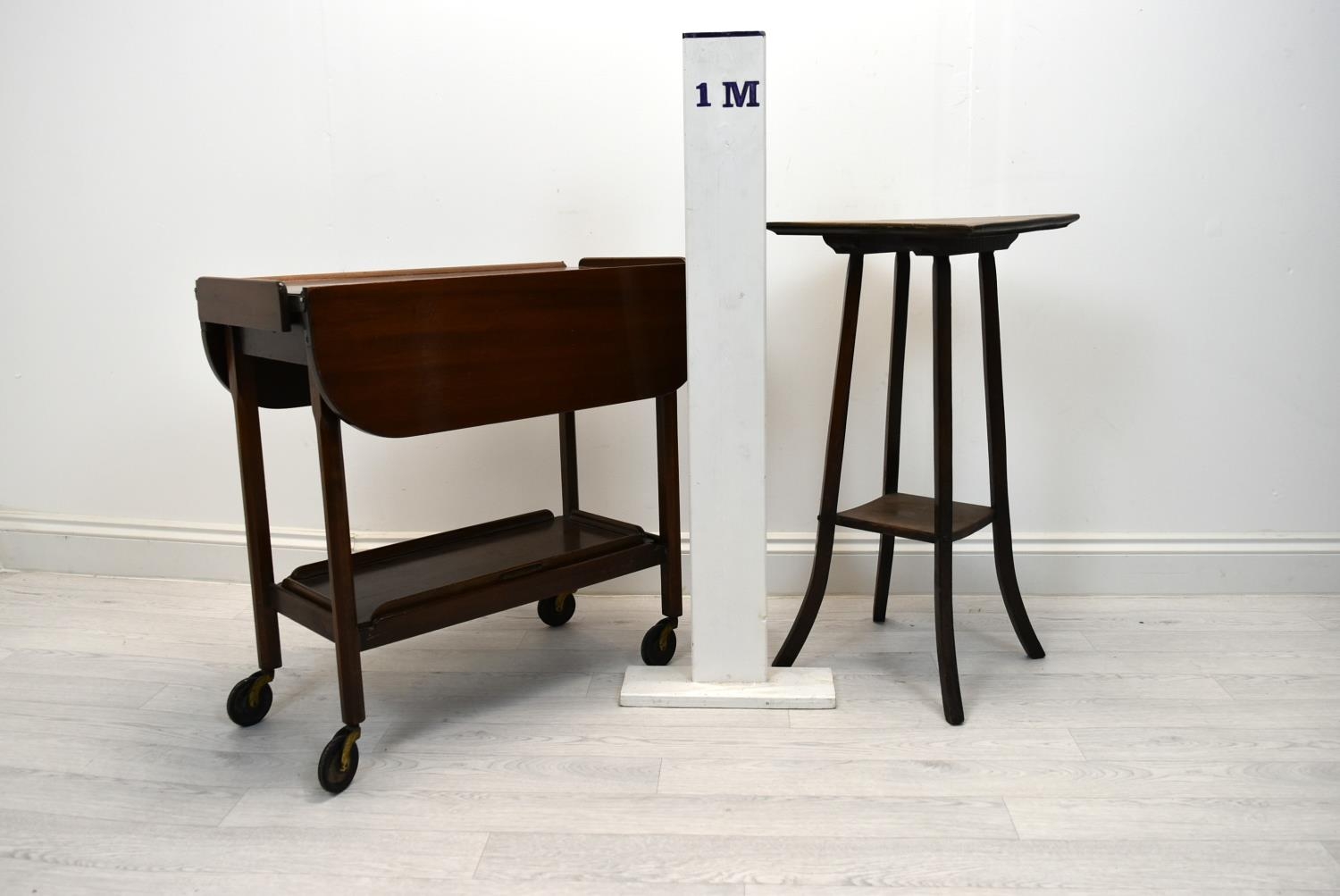 A 20th century stained mahogany drop flap drinks trolley with separate butlers tray together with an - Image 2 of 6