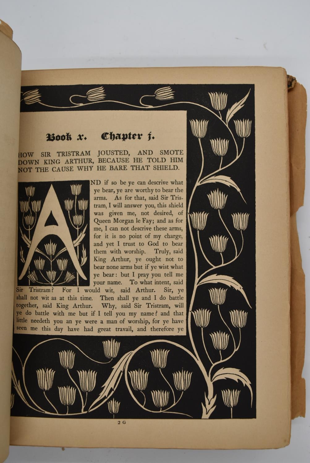 Audrey Beardsley 1893 - Morte Darthur Vol. 1 and 2; full leather binding with five raised bands on - Image 21 of 29