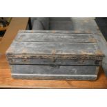 A 19th century metal bound trunk with zinc liner: The Marshall improved air & water tight chest