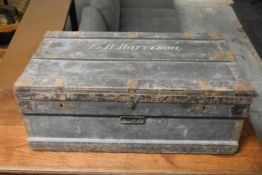 A 19th century metal bound trunk with zinc liner: The Marshall improved air & water tight chest
