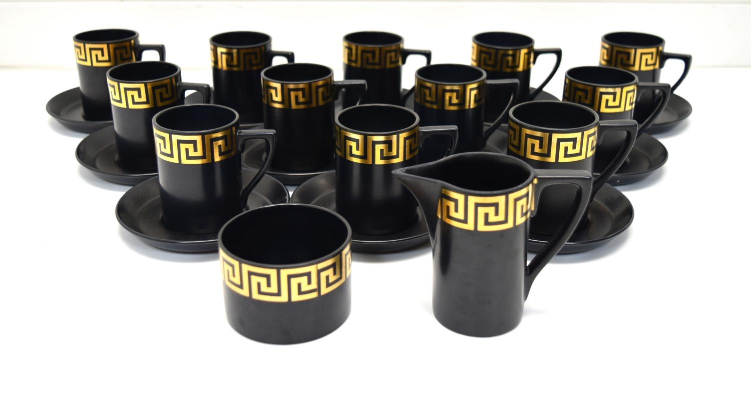 A 20th century Portmeirion twelve person part coffee set decorated with gilt painted Greek Key - Image 2 of 5