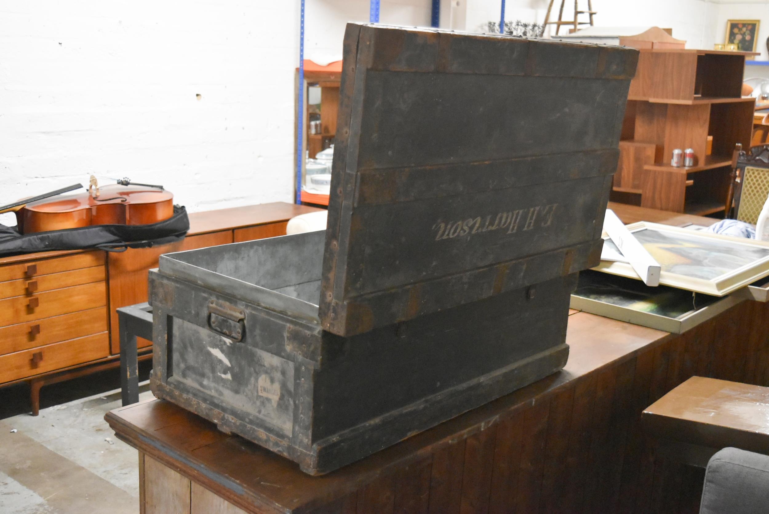 A 19th century metal bound trunk with zinc liner: The Marshall improved air & water tight chest - Image 10 of 10