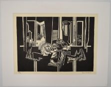 TREVOR FRANKLAND (British 1931-2011). Large linocut on thin Japanese paper. Mounted and signed
