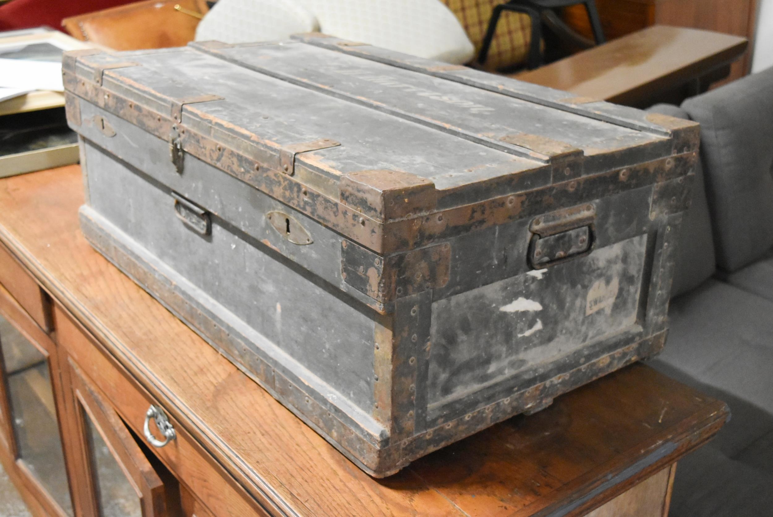 A 19th century metal bound trunk with zinc liner: The Marshall improved air & water tight chest - Image 6 of 10