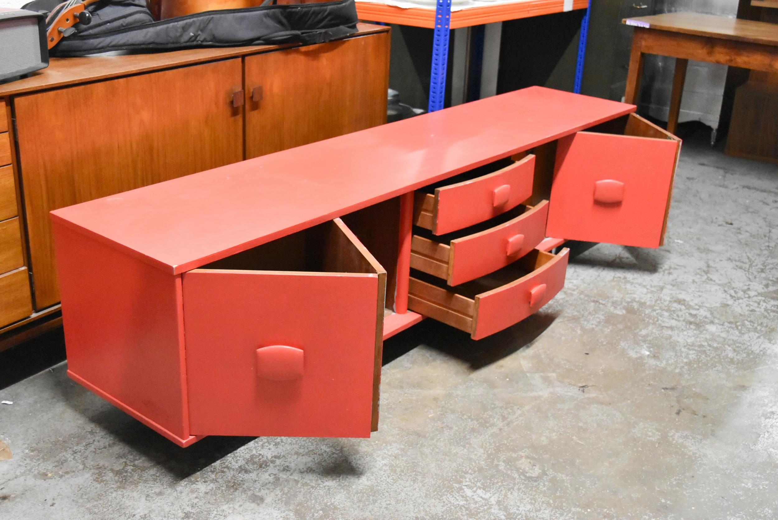 A mid century teak sideboard, later painted. L.212 x D.43 H.53cm - Image 5 of 10