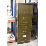A vintage metal filing cabinet with brass fittings and handles. H.132 x W.46 x D.63cm
