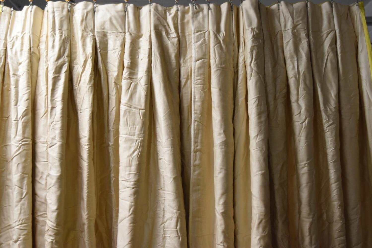 A pair of bright yellow silk pinch pleated interlined curtains. H.318 W.105cm - Image 3 of 6