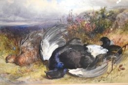James Hardy Jnr RI (1832-1889) Still life, Black game in a landscape, signed watercolour on paper,
