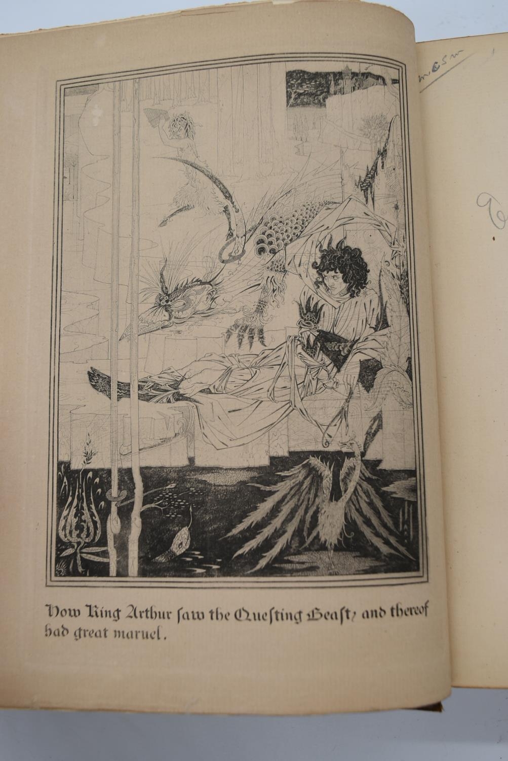 Audrey Beardsley 1893 - Morte Darthur Vol. 1 and 2; full leather binding with five raised bands on - Image 6 of 29