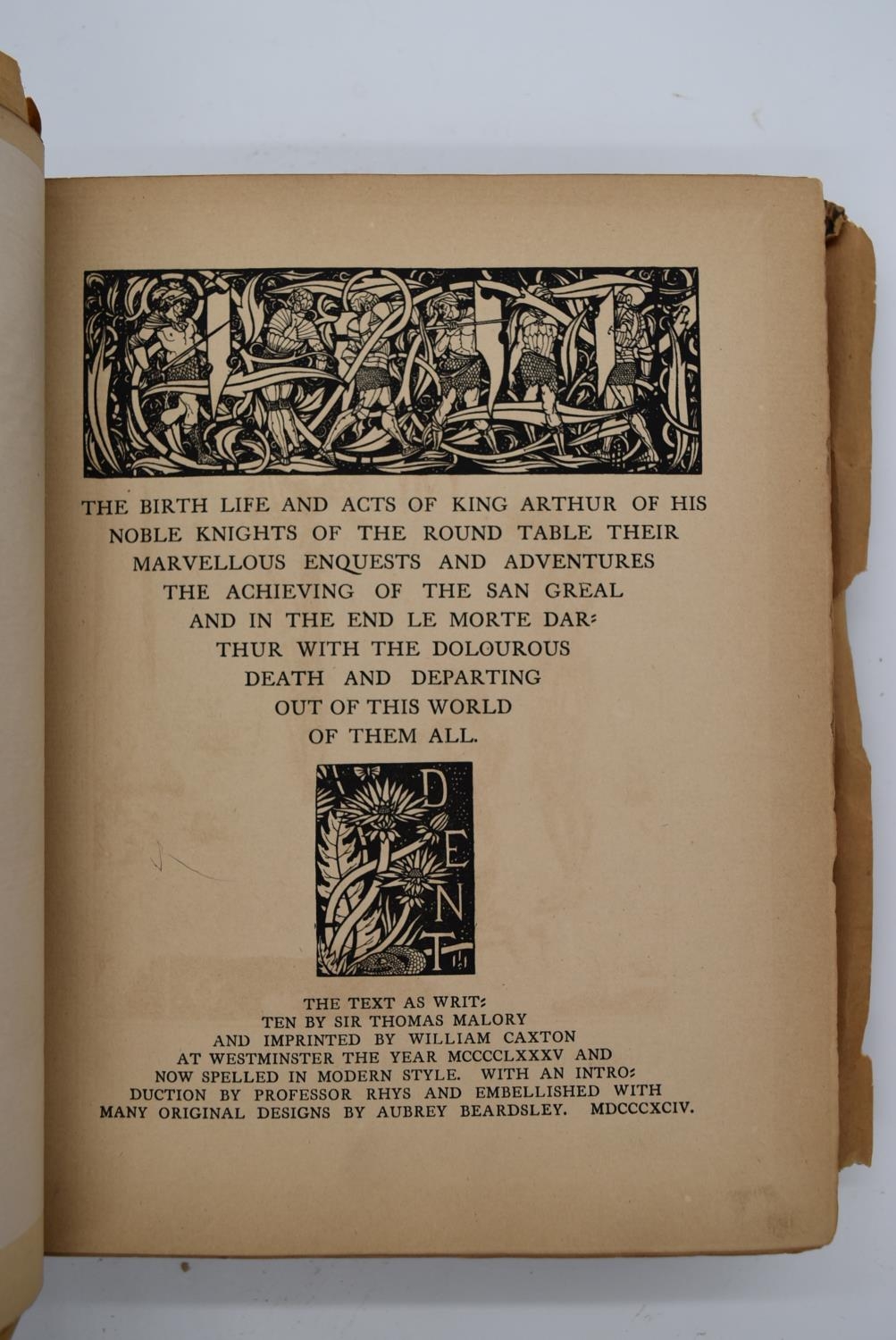 Audrey Beardsley 1893 - Morte Darthur Vol. 1 and 2; full leather binding with five raised bands on - Image 18 of 29