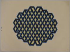 TREVOR FRANKLAND (British 1931-2011). Geometric abstract pattern in blue, black, and yellow ink.