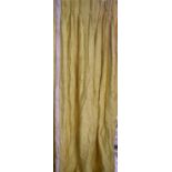 A single bright yellow silk pinch pleated interlined curtain. H.318 W.105cm