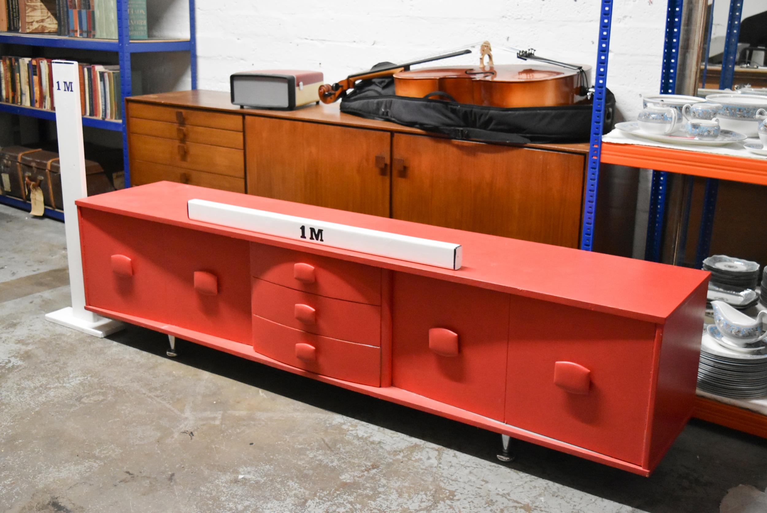 A mid century teak sideboard, later painted. L.212 x D.43 H.53cm - Image 3 of 10