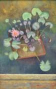 Dorothy Southern. Still life. Oil on board. Titled 'Water Loving'. With a label on the back for