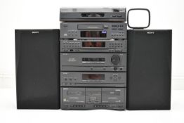 A 20th century electric Sony stereo/hi-fi system to include cassette tape, CD and record players