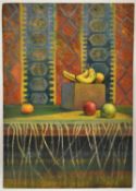 Dorothy Southern. Still life. Oil on board. Fruit on a table. H.87.5 W.61cm