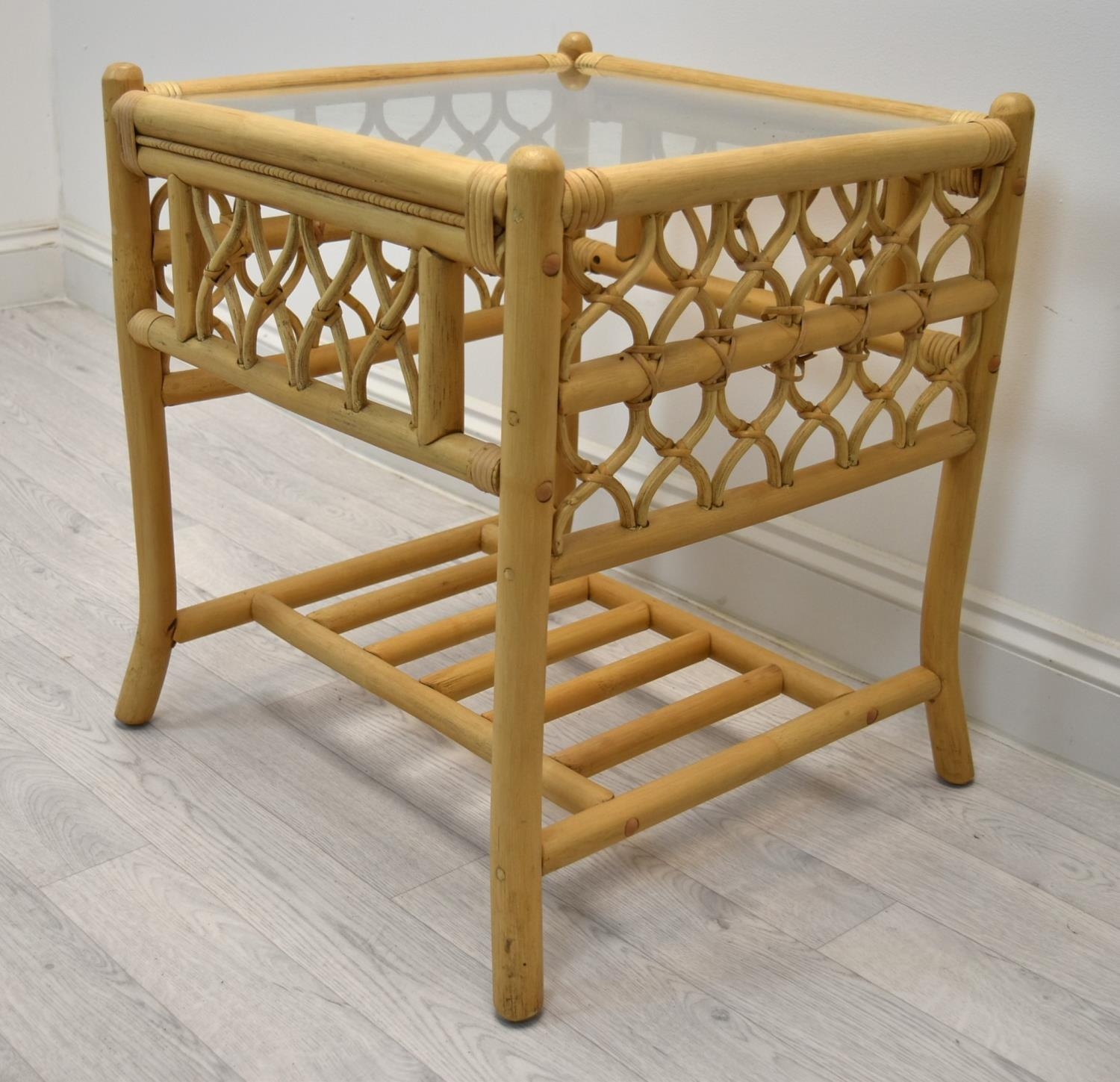 A contemporary bamboo framed glass topped conservatory table. H.59 W.51 D.51cm - Image 4 of 4