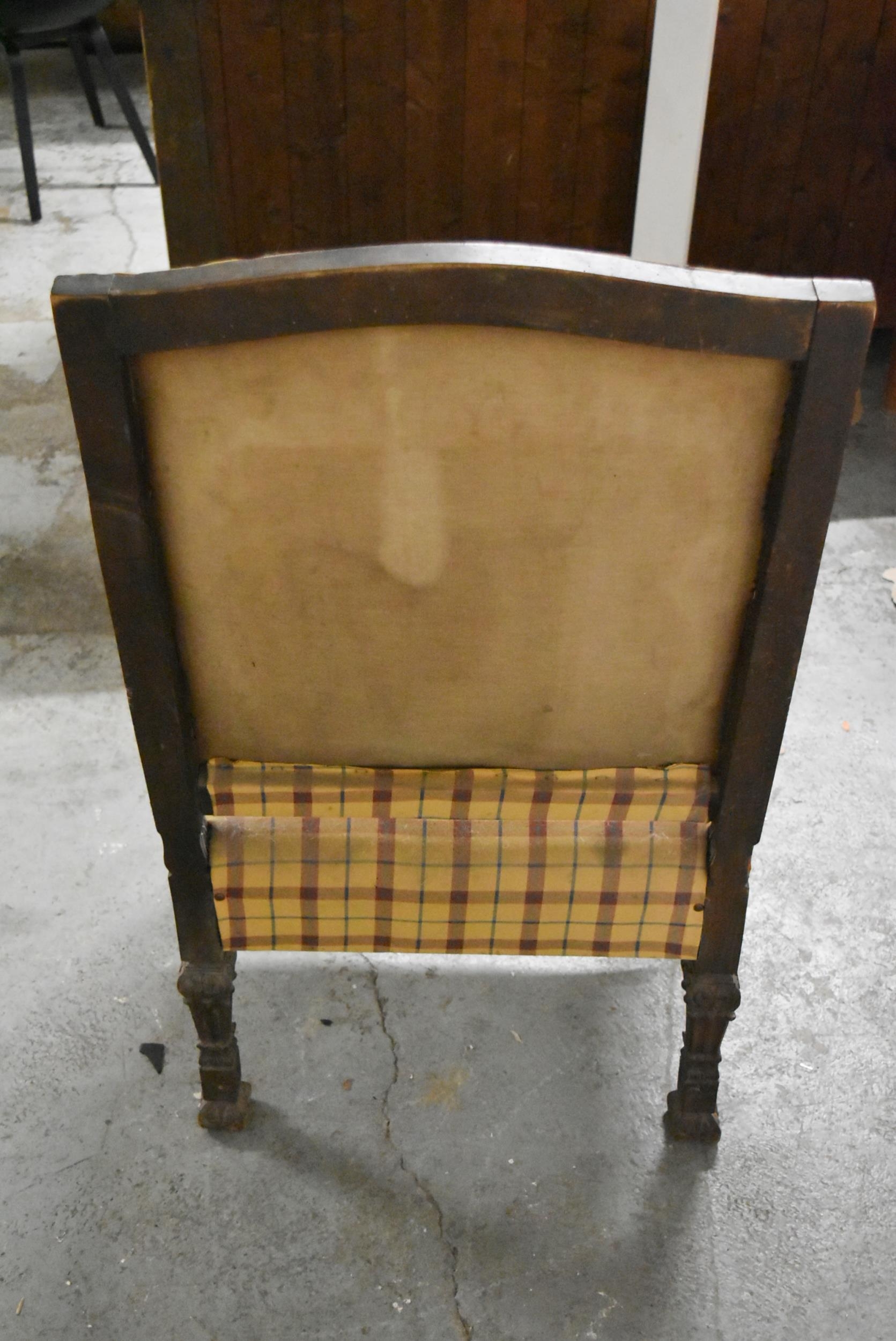 A late 17th century carved oak throne chair in tartan upholstery. 69cm H x 67cm D x 110cm H. - Image 5 of 7