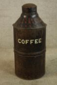 A large vintage painted coffee tin. H.70 Dia.34cm.