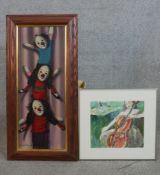 Michael Carnet (20th century), three clowns on each others shoulders, acrylic on panel, signed and