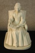 A 19th century moulded Parianware figure of a seated lady reading a book. H.26cm.