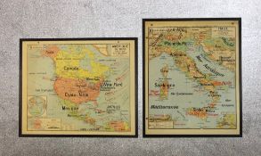 Two large mid 20th century French educational maps of North America and Italy. H.124 x W.103 cm.