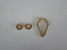 A pair of 9 carat yellow gold stone set earrings together with a single 9 carat yellow gold hoop