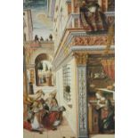 After Carlo Crivelli (Italian, 1435-1495) The Annunciation, with Saint Emidius, a coloured print,