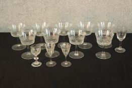 Eight early 20th century cut glass Martini glasses together with four other glasses. H.11cm. (