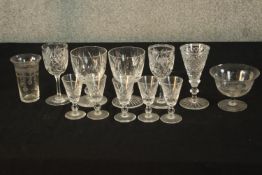 Assorted 19th century and later cut and moulded glass to include drinking glasses. H.12cm. (largest)