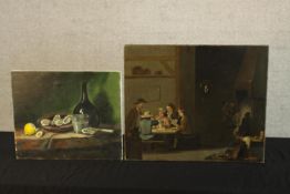 19th century, Continental school, men drinking in the tavern, oil on board together with late 19th