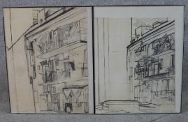 David G. Newland (Contemporary), architectural studies, charcoal drawings on paper, signed and
