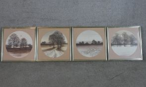 Four landscape prints showing wintry scenes. Framed. H.43 x W.42 cm.