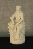A 19th century Parianware figure of seated lady, raised on oval plinth base. H.33cm.