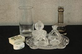 A 20th century glass dressing table set together with an Indian marble and specimen stone set