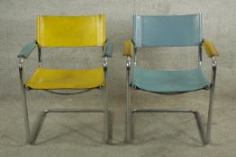 A pair of mid 20th century chrome framed and leather Breuer B34 style armchairs.