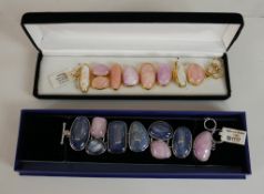 Two boxed silver and gem set bracelets, including a Morganite, Kunzite and cultured pearl