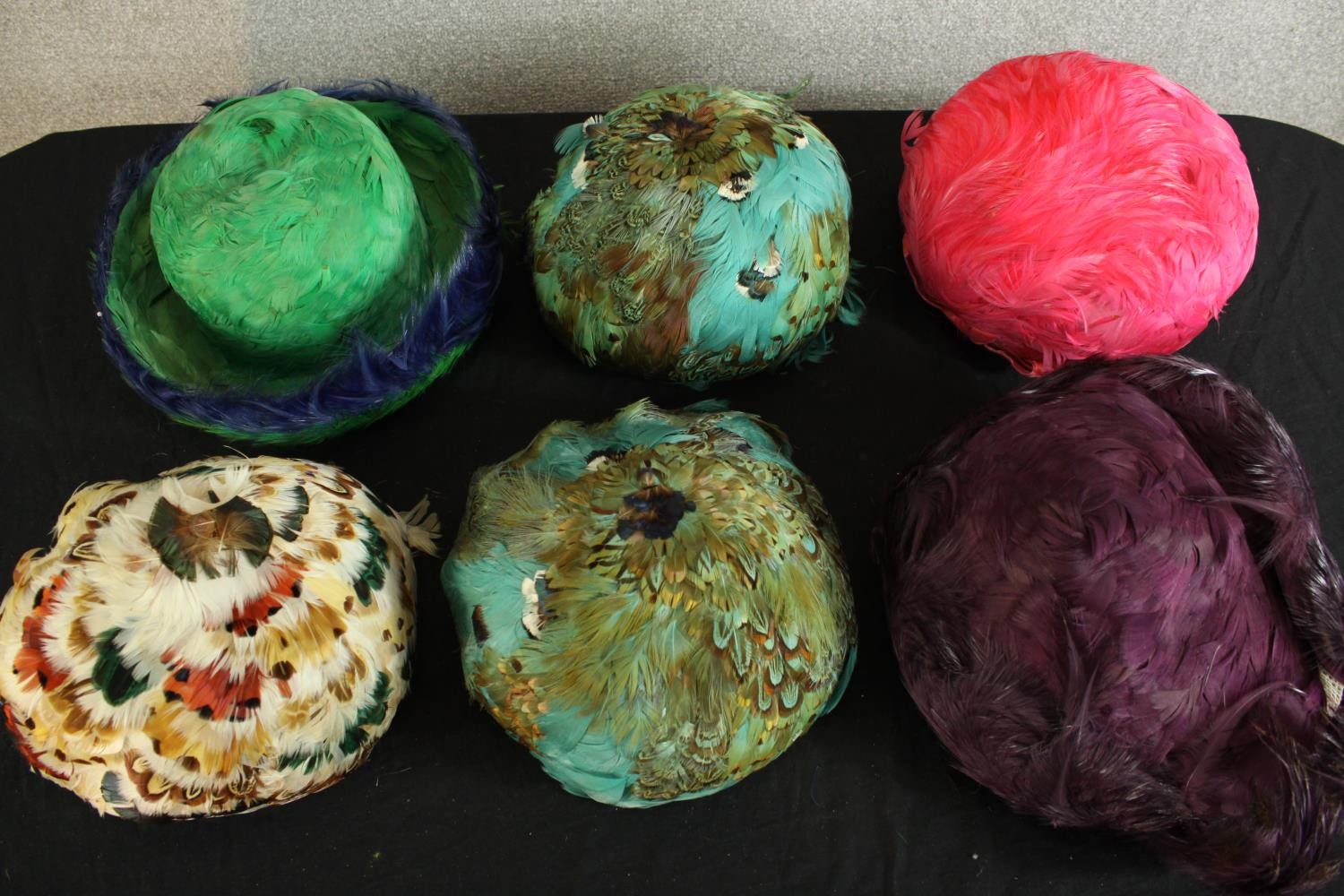 A collection of six 20th century style feathered women’s hats. - Image 2 of 4