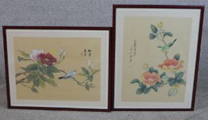 Chinese school (20th century), still life of flowers, watercolour on silk, two each with Chinese