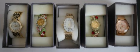 Five new in the box Strada fashion watches, each with a different design, including enamel and