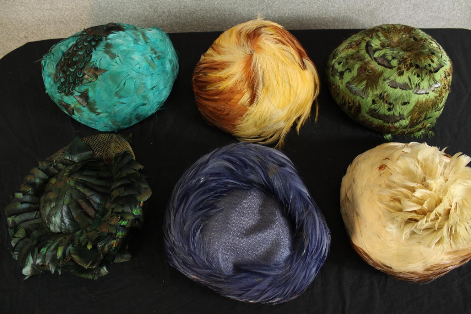 A collection of six 20th century style feathered women’s hats. - Image 2 of 4