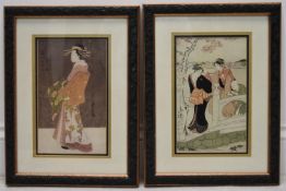Hosoda Elshi (Japanese 1756-1829) Series of Beauties, watercolour on paper, signed and framed
