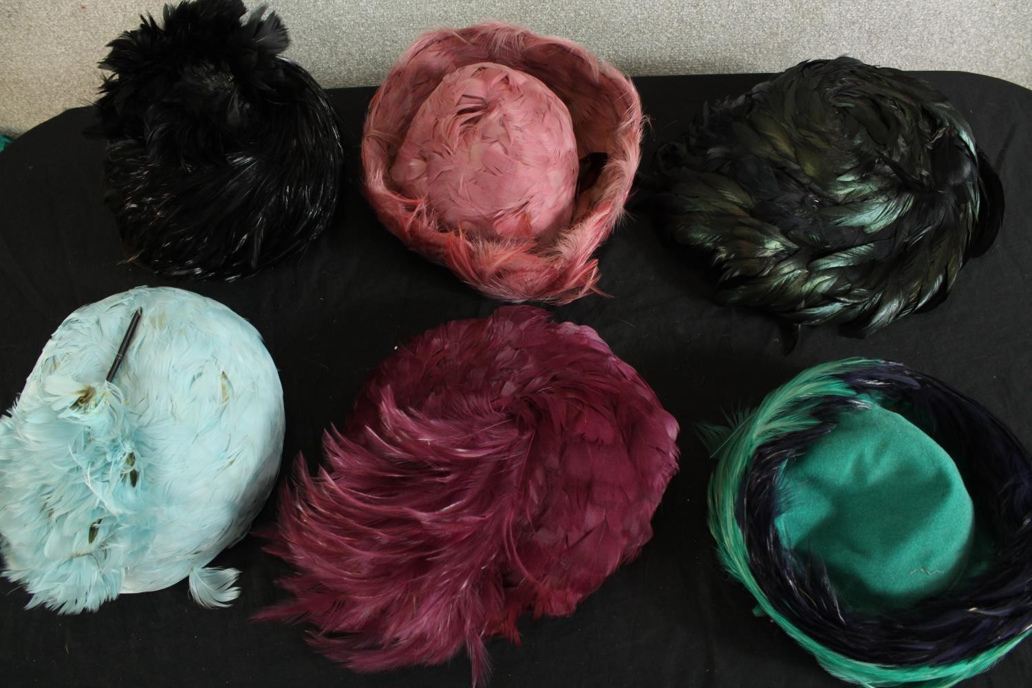 A collection of six 20th century style feathered women’s hats. - Image 2 of 4