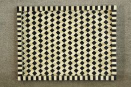A contemporary rectangular black and white geometric pattern gallery tray. L.61 W.46cm.