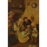 19th century, British school, family meeting new baby, oil on canvas, framed. H.58 W.48cm.