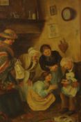 19th century, British school, family meeting new baby, oil on canvas, framed. H.58 W.48cm.