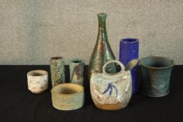 Assorted 20th century painted Studio pottery to include vases. H.29cm. (largest)